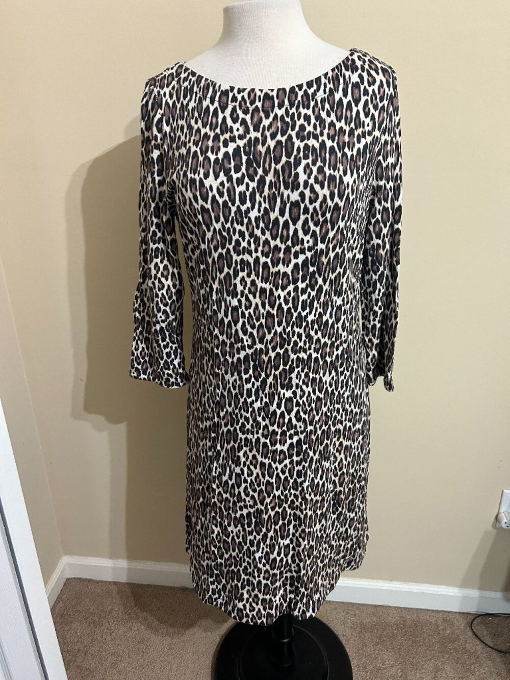 Tommy Bahama Darcy Dress Womens medium Cats Meow Leopard Print 3/4 Sleeve Zipper